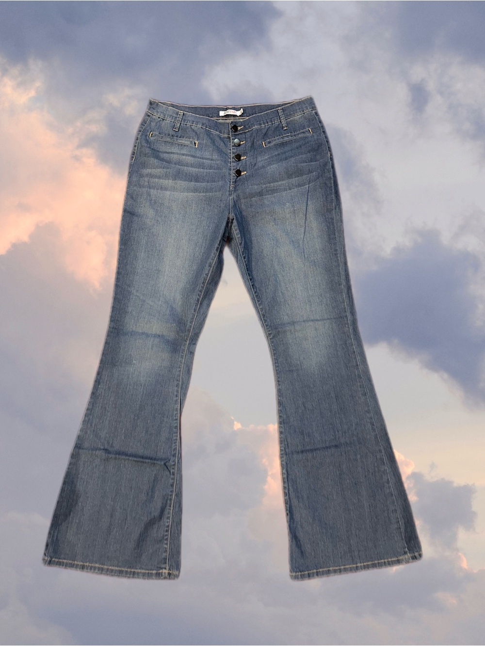 JustFab Light Blue Button-Front Flared Jeans